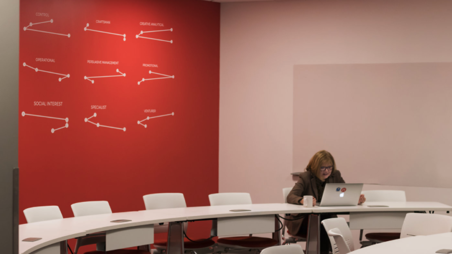 director analyzes people data at work