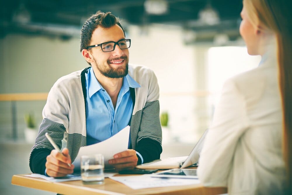 Job candidate being interviewed