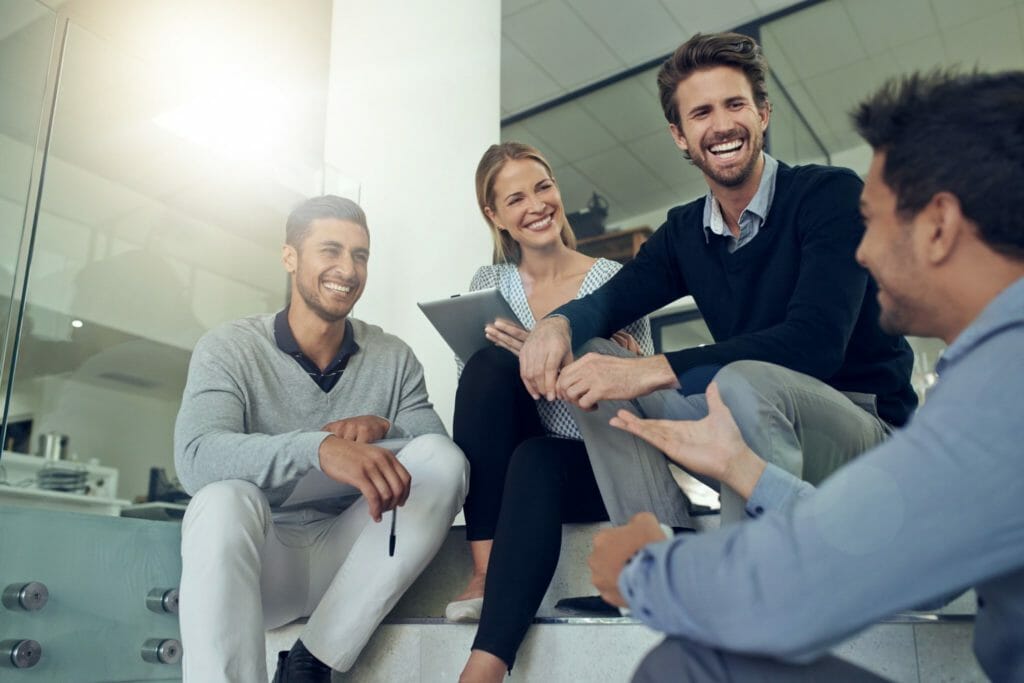 Coworkers laughing