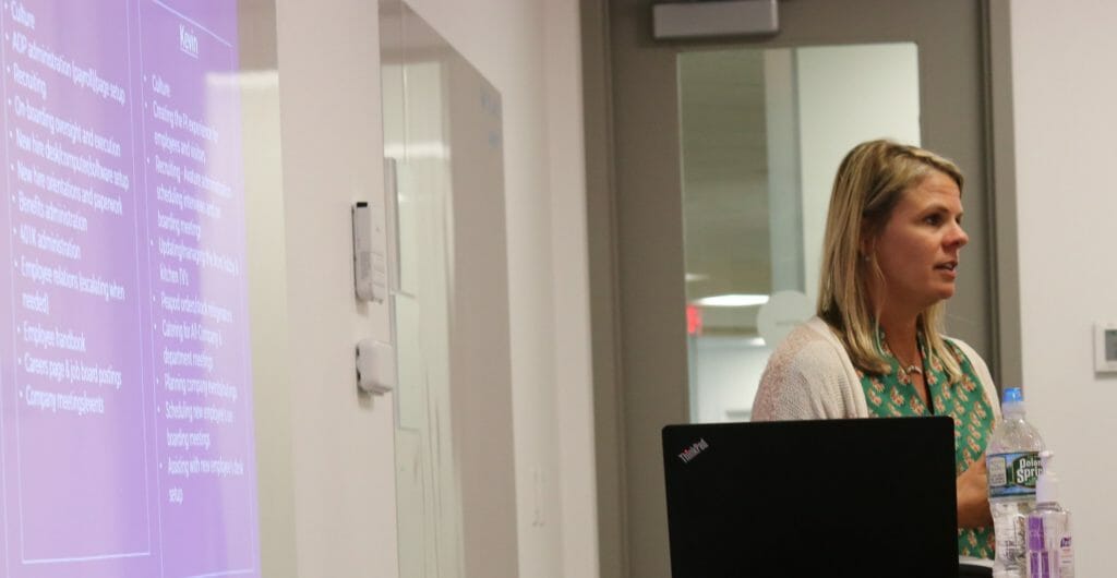 Woman giving presentation