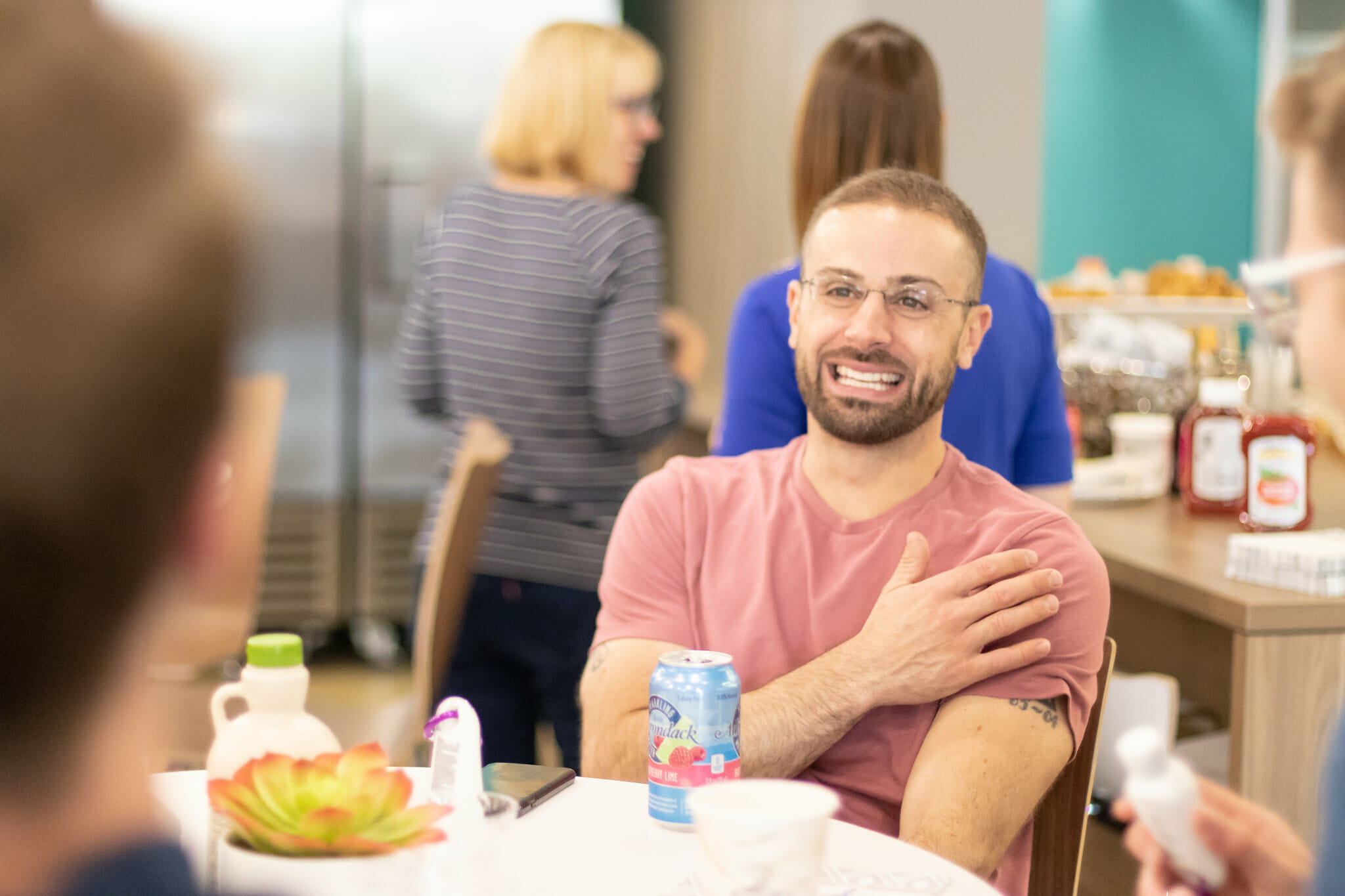 employee in kitchen at lunch