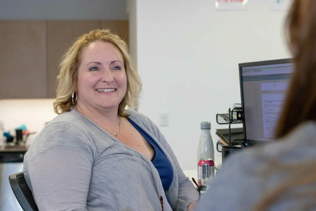 woman interviewing at computer
