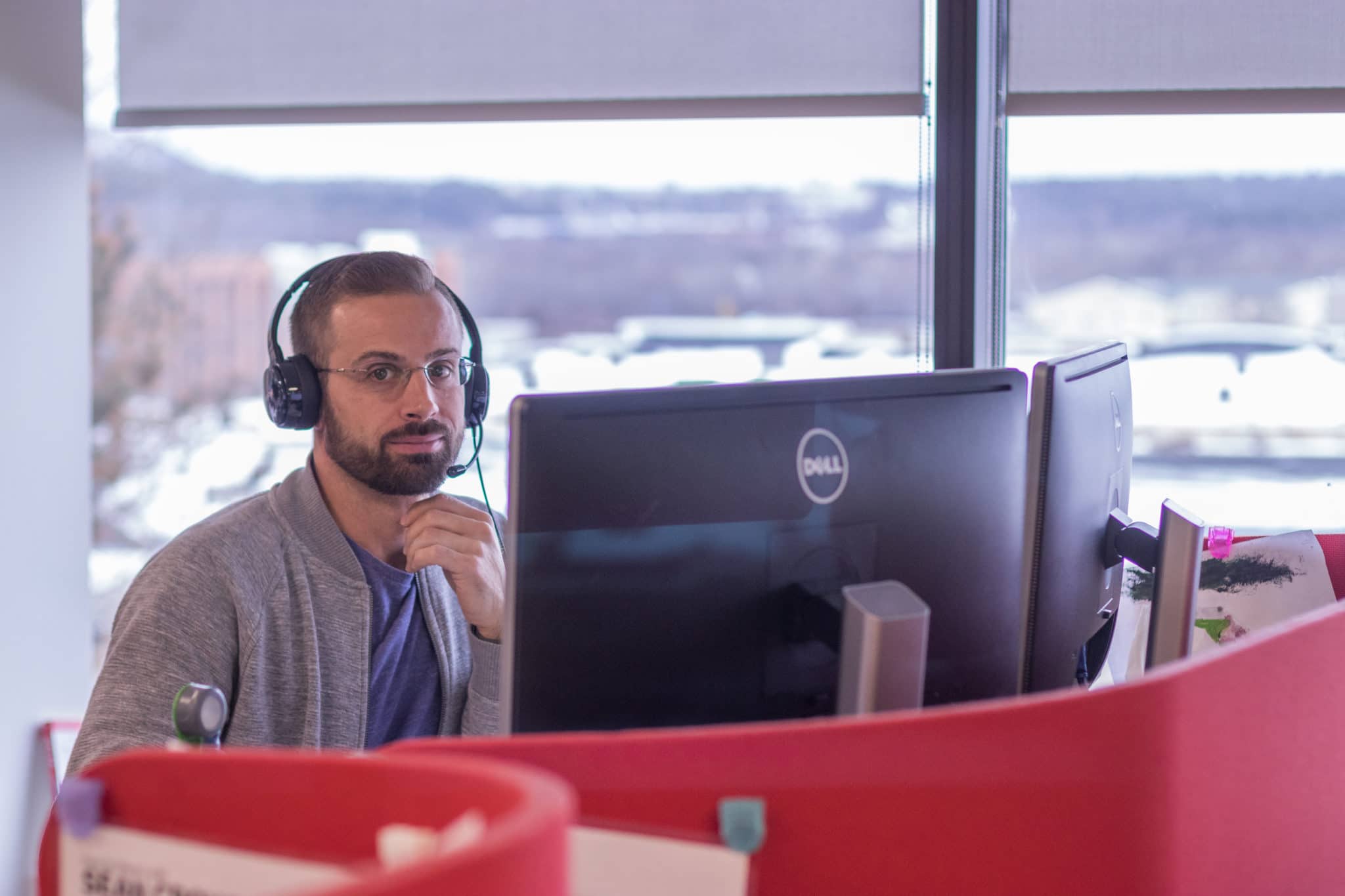 sales person sitting at desk