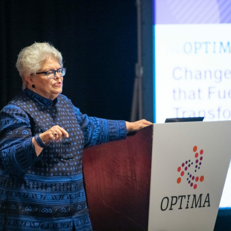 Jeanie Duck talking about change initiatives at OPTIMA 2019