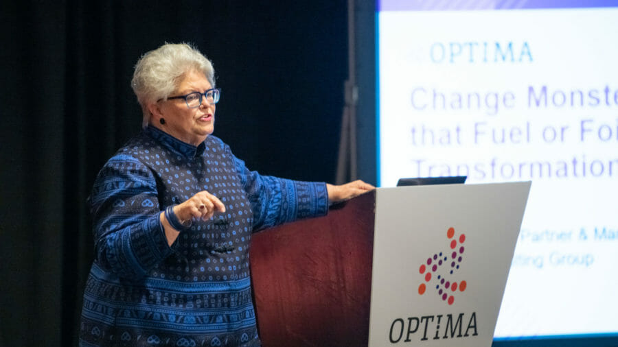 Jeanie Duck talking about change initiatives at OPTIMA 2019