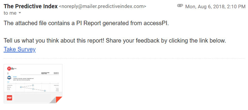 PI Behavioral Assessment report survey email