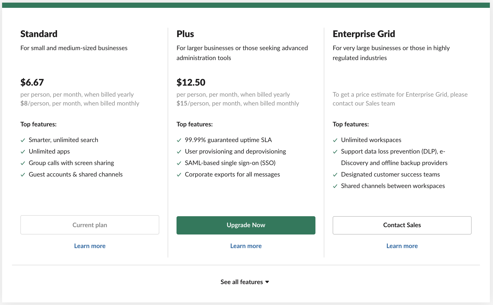 slack plan pricing