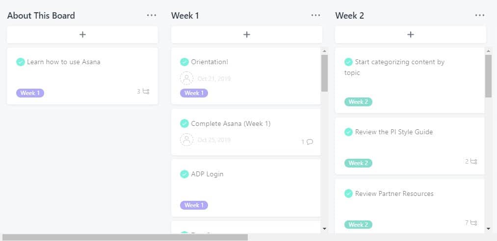 PI virtual onboarding Asana board