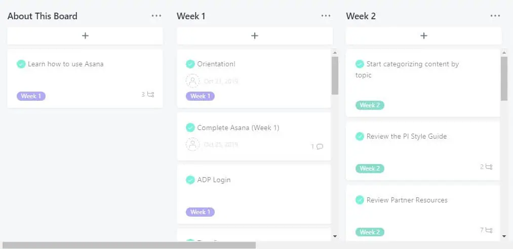 PI virtual onboarding Asana board