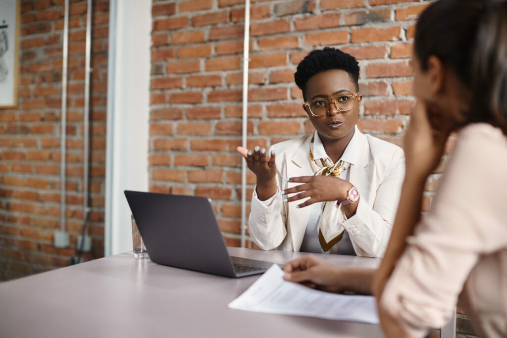 Woman conducting an interview in an office
