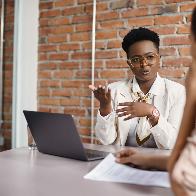 Woman conducting an interview in an office