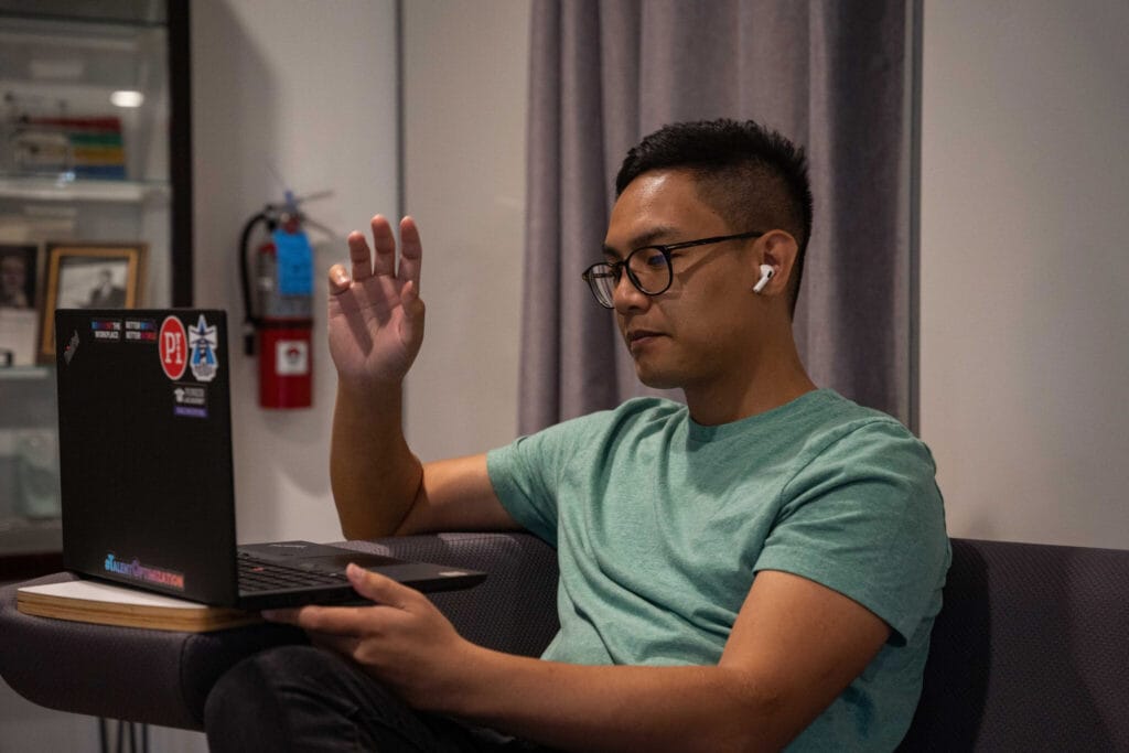 Person taking a video interview