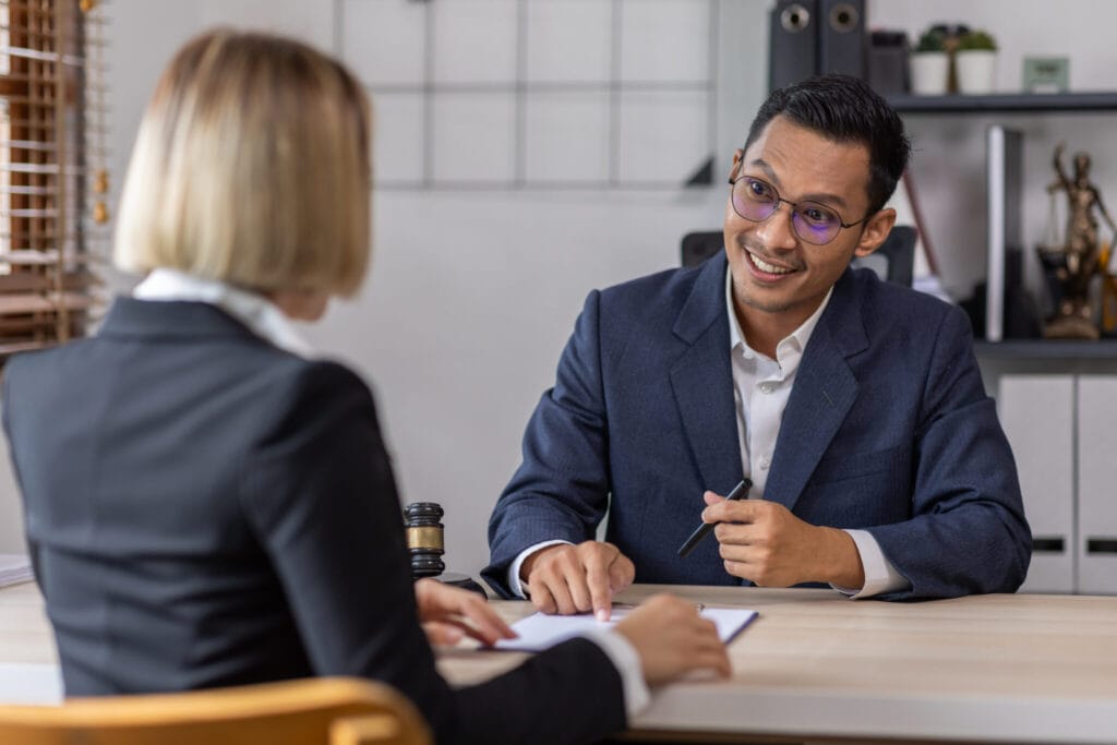 Two people in an interview