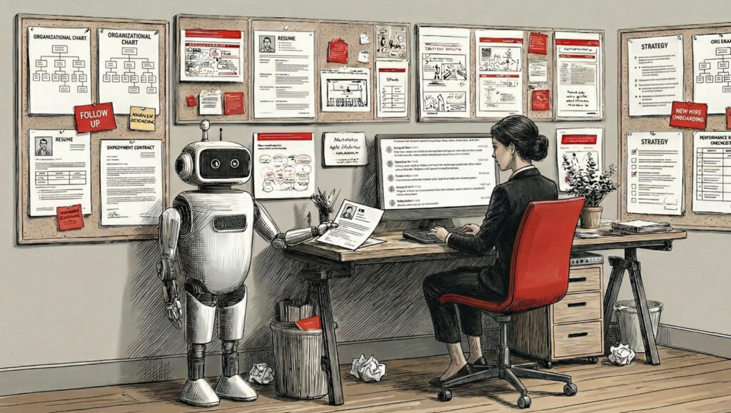 Robot at a computer