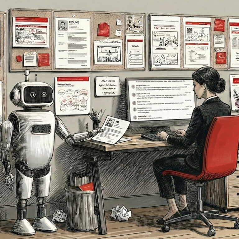 Robot at a computer