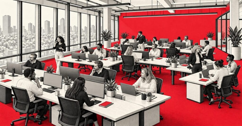 Sales team talking on phones
