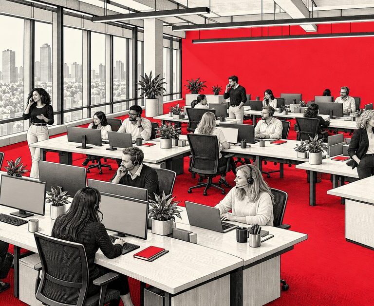 Sales team talking on phones