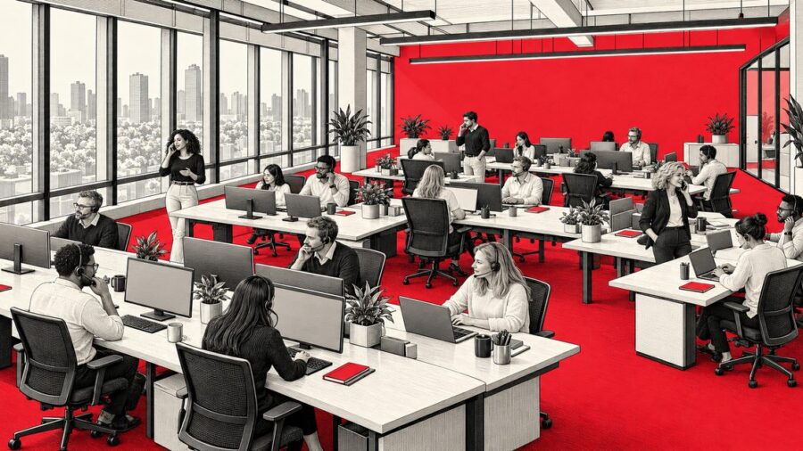 Sales team talking on phones